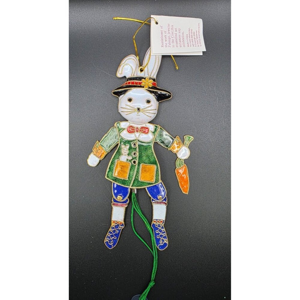 Vintage NYCO Cloisonne Enameled Art Pull String Bunny Easter Ornament